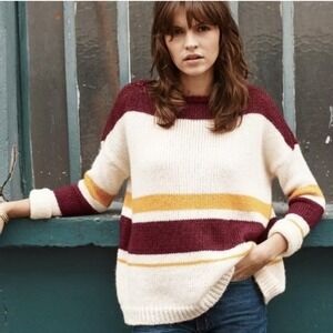 SEZANE Jimmy Wool Blend Striped Knit Oversized Sweater French Parisian FLAWED